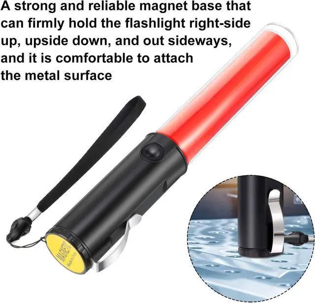 Alt view image 5 of 7 - Weewooday 2 Pack 11 Inch Traffic Wand, LED Signal Safety Air Traffic Control Wands with Flashlight Baton with 3 Flashing Modes, Wand for Parking Guides, Aircraft, Car Directing(Red)