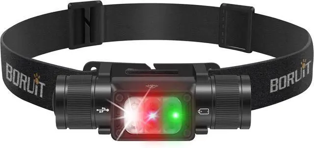 Main image of BORUIT Headlamp with Red Green Light, Head Lamps Led Rechargeable Super Bright 1000 lumens, 180° Adjustable Head Light, 7 Modes, IP67 Waterproof for Camping Hiking Hunting and Running