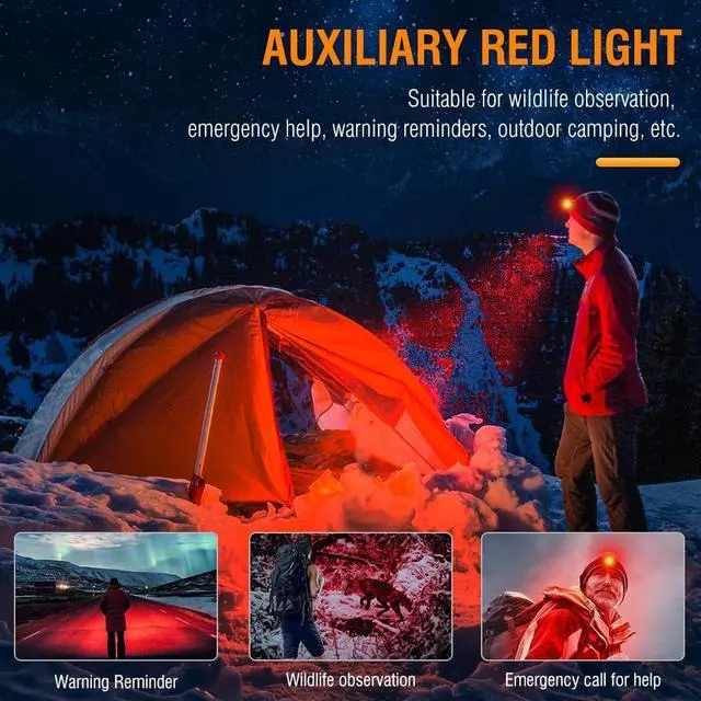 Alt view image 4 of 7 - BORUIT Headlamp with Red Green Light, Head Lamps Led Rechargeable Super Bright 1000 lumens, 180° Adjustable Head Light, 7 Modes, IP67 Waterproof for Camping Hiking Hunting and Running