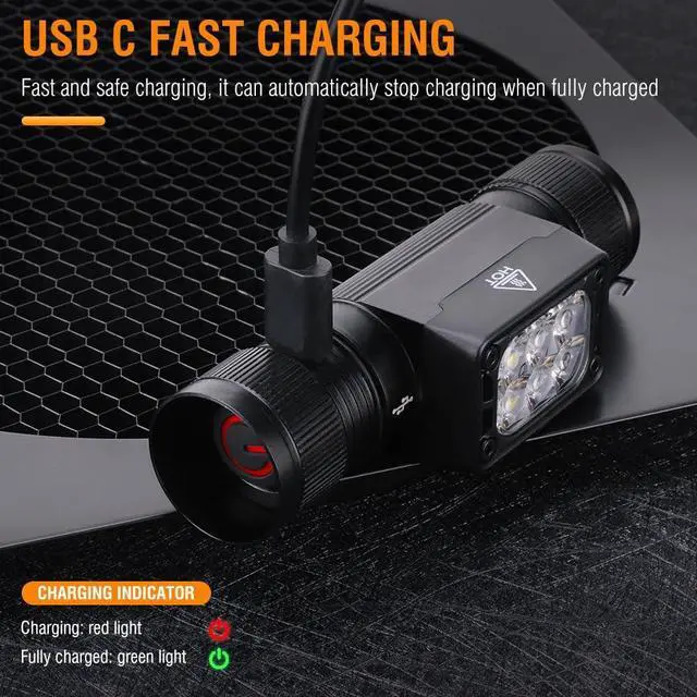 Alt view image 7 of 7 - BORUIT Headlamp with Red Green Light, Head Lamps Led Rechargeable Super Bright 1000 lumens, 180° Adjustable Head Light, 7 Modes, IP67 Waterproof for Camping Hiking Hunting and Running