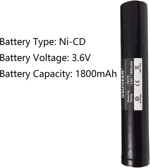 Alt view image 4 of 6 - 75175 Rechargeable Battery 3.6V 1800mAh Ni-CD Compatible with Streamlight Stinger 75175 75375 75300 75500 75810 76000 76300, PolyStinger, Pelican M9, FL126 Flashlight (1 Pack)