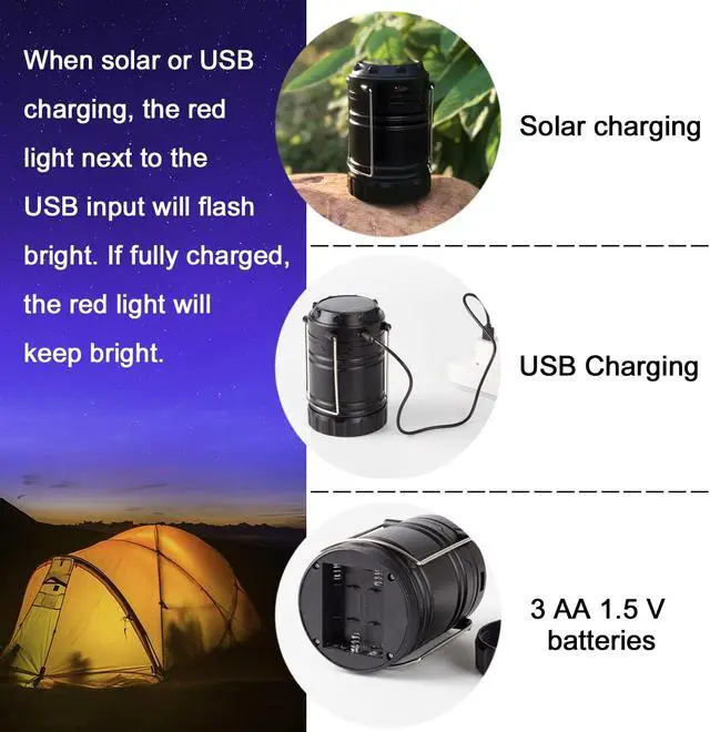 Alt view image 2 of 7 - 4 Pack Solar Lantern Camping Essentials Lights, LED USB Rechargeable Flashlight for Power Outages, Battery Powered Magnetic Base Operated Lamp for Emergency, Survival Gear and Supplies for Hurricane
