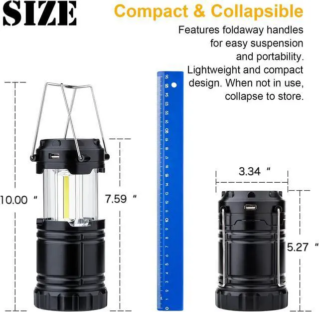 Alt view image 3 of 7 - 4 Pack Solar Lantern Camping Essentials Lights, LED USB Rechargeable Flashlight for Power Outages, Battery Powered Magnetic Base Operated Lamp for Emergency, Survival Gear and Supplies for Hurricane