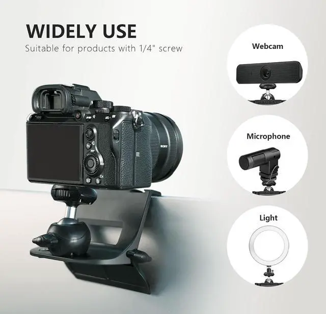 Alt view image 4 of 6 - RAUBAY CM01 Monitor Top Camera Mount Clamp, Hanging Webcam Stand with 1/4" Screw, Suitable for Flat-Screen Monitors, for Live Stream, Video Conferencing, YouTube, TikTok, etc.