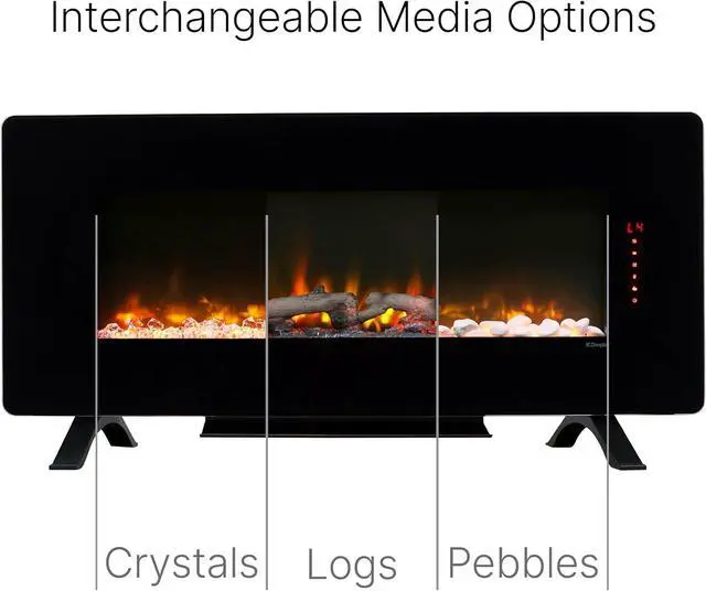 Alt view image 3 of 7 - Dimplex Winslow 42 Inch Wall Mounted Electric Fireplace - Heater with Realistic LED Flames, Curved Glass, 3 Media Beds, Side Glow Lighting, Remote, Wall or Tabletop for Living Room - Black, 1400W