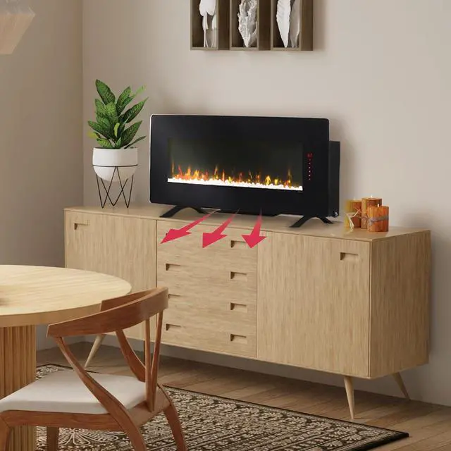 Alt view image 7 of 7 - Dimplex Winslow 42 Inch Wall Mounted Electric Fireplace - Heater with Realistic LED Flames, Curved Glass, 3 Media Beds, Side Glow Lighting, Remote, Wall or Tabletop for Living Room - Black, 1400W