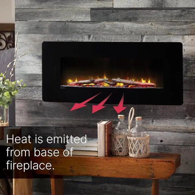 Alt view image 6 of 7 - Dimplex Winslow 42 Inch Wall Mounted Electric Fireplace - Heater with Realistic LED Flames, Curved Glass, 3 Media Beds, Side Glow Lighting, Remote, Wall or Tabletop for Living Room - Black, 1400W