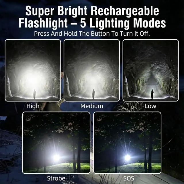 Alt view image 5 of 7 - SuperFire Tactical Flashlight Rechargeable, USB-C 2300 Lumens LED Flashlight with Zoom, 5 Modes, IP46 Waterproof for Camping, Emergency & Power Outages