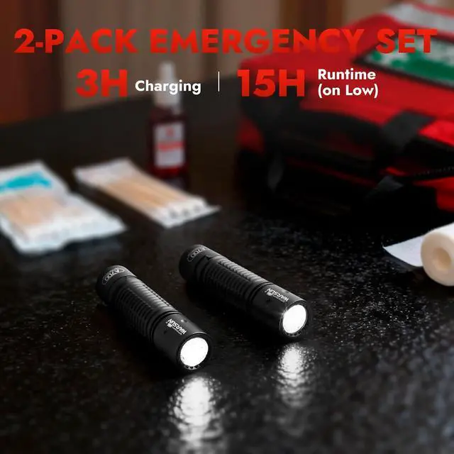 Alt view image 2 of 6 - WARSUN Rechargeable Flashlight 2 Pack, Compact LED Flashlights with 700 Lumens Turbo, USB-C, Tail Switch, Aluminum Body, Pocket Clip, Small Flashlight Set for Home, Car, Power Outages and Work