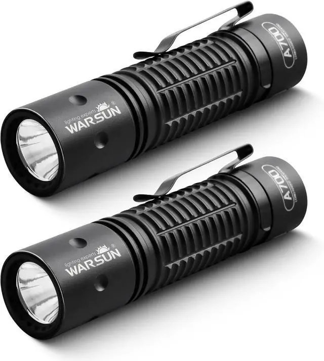 Main image of WARSUN Rechargeable Flashlight 2 Pack, Compact LED Flashlights with 700 Lumens Turbo, USB-C, Tail Switch, Aluminum Body, Pocket Clip, Small Flashlight Set for Home, Car, Power Outages and Work