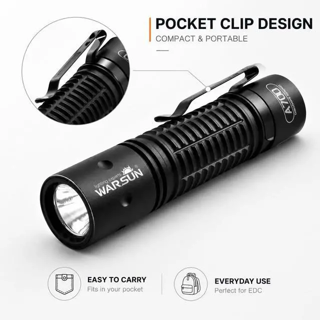 Alt view image 4 of 6 - WARSUN Rechargeable Flashlight 2 Pack, Compact LED Flashlights with 700 Lumens Turbo, USB-C, Tail Switch, Aluminum Body, Pocket Clip, Small Flashlight Set for Home, Car, Power Outages and Work
