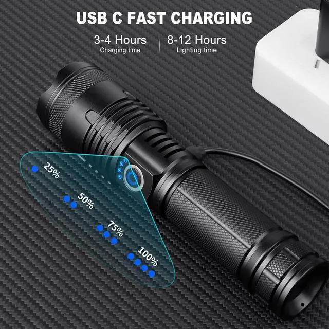 Alt view image 6 of 7 - Cinlinso Flashlights High Lumens Rechargeable - 990000 lumens Super Bright LED Flashlight with 5 Modes, IPX7 Waterproof, Powerful Handheld Flash Light for Home, Camping Hiking, Black, M110-S