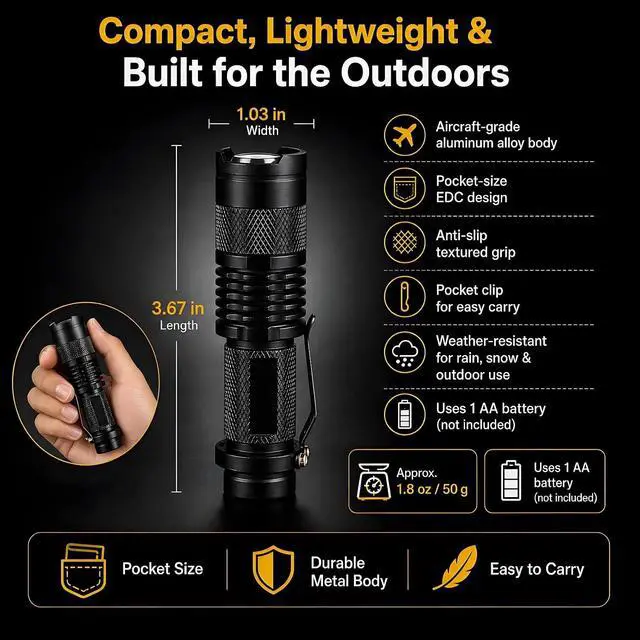 Alt view image 3 of 7 - 10 Pieces LED Flashlights Torch, High Lumens Mini Flashlight Waterproof Pocket Flash Light with 3 Modes, Adjustable Focus Zoomable for Camping, Hiking, Indoor, Outdoor, Home Use