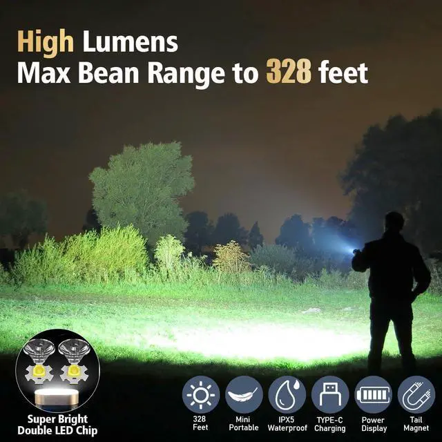 Alt view image 4 of 6 - LED Small Powerful EDC Flashlight, 365nm UV Black Light, Mini Led Flashlight High LM, USB C Rechargeable Mini Keychain Flash Light with Clip, Tail Magnet, 9 Modes, Waterproof Pocket Flashlights 2 PC