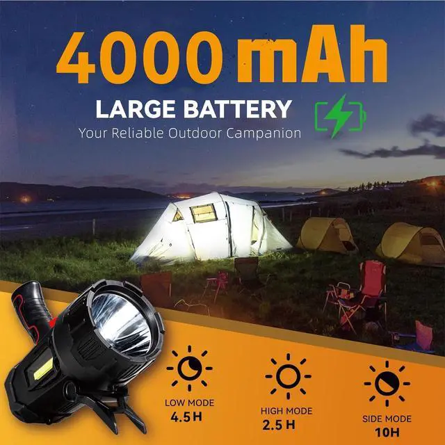 Alt view image 3 of 6 - Durapower Rechargeable Spotlight, High Lumens LED Spotlight Flashlight, Waterproof Handheld Spot Light for Indoor Outdoor Farm Camping Emergency