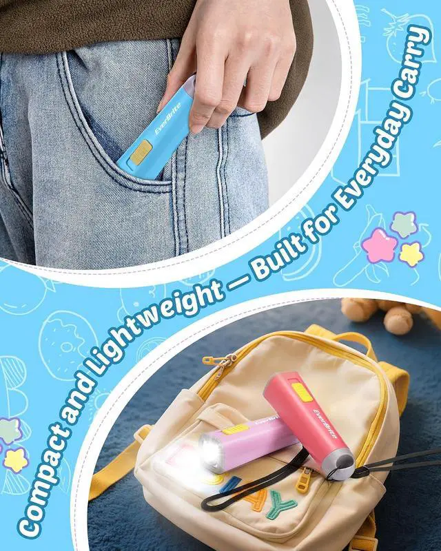 Alt view image 7 of 7 - EverBrite 4-Pack Mini LED Plastic Flashlights, Assorted Colors Portable Torch Lights with Lanyard, Small Flashlight for Emergencies and Camping, 3 AAA Batteries Included