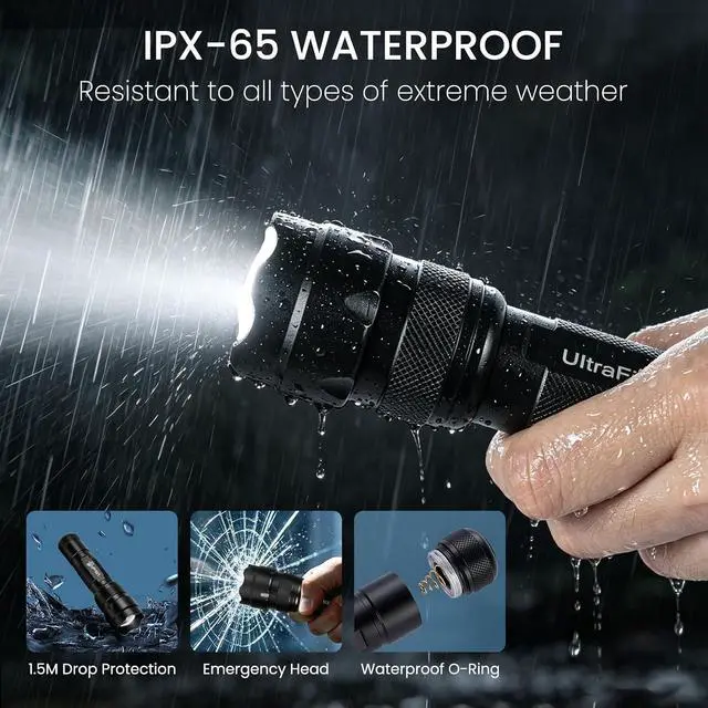 Alt view image 5 of 6 - ULTRAFIRE 1200 High Lumen Single Mode Tactical Flashlight, Zoomable Mini LED Handheld Flashlight IPX65 Waterproof, Small Bright Pocket Light for Camping, Hiking, Emergency (502z)
