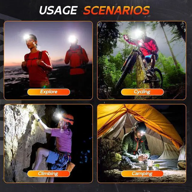 Alt view image 7 of 7 - LED Headlamp Rechargeable 1000 Lumens Super Bright with 10 Modes & Motion Sensor, 2 Pack Head Lamp with Zoomable, IPX7 Waterproof, 135°Adjustable for Outdoor Hiking Camping