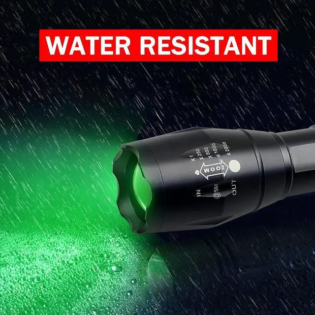 Alt view image 3 of 6 - Green Light Flashlight, Single Mode Green LED Hunting, Zoomable Varmint Predator Coyote Hog, Green Flashlight for Night Vision, Astronomy