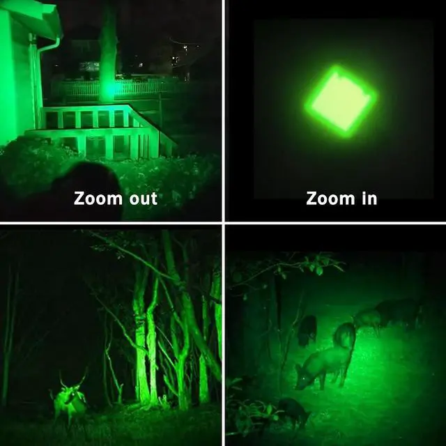 Alt view image 6 of 6 - Green Light Flashlight, Single Mode Green LED Hunting, Zoomable Varmint Predator Coyote Hog, Green Flashlight for Night Vision, Astronomy