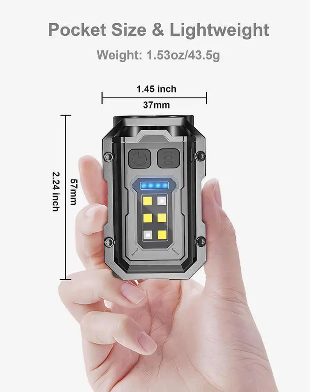 Alt view image 2 of 7 - Pocket EDC Flashlight Rechargeable, 500 Lumens Keychain Flashlight | Pocket Size, Lightweight, 8 Modes Light Source, Long Working Hours LED Light for Running, Walking, Camping, Fishing, Hiking