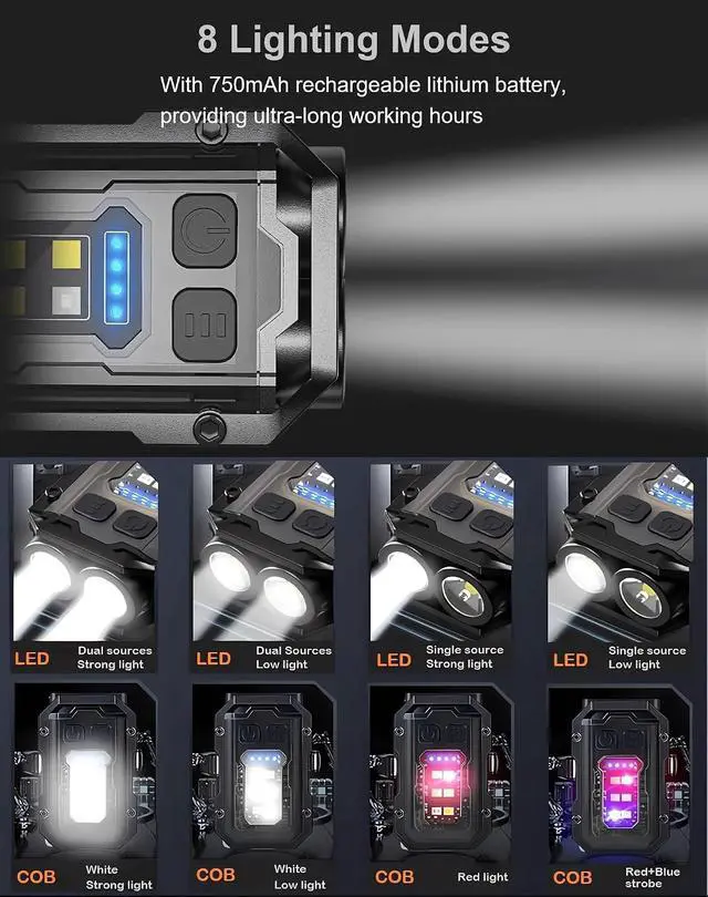 Alt view image 3 of 7 - Pocket EDC Flashlight Rechargeable, 500 Lumens Keychain Flashlight | Pocket Size, Lightweight, 8 Modes Light Source, Long Working Hours LED Light for Running, Walking, Camping, Fishing, Hiking