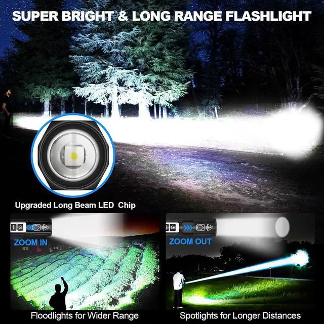 Alt view image 2 of 7 - Small LED Rechargeable Magnetic Flashlights 20000 High Lumens - Super Bright Long Beam Pocket Powerful Flashlight 8 Modes with COB Work Light, Dual Button Tactical Flashlight for Camping Emergency