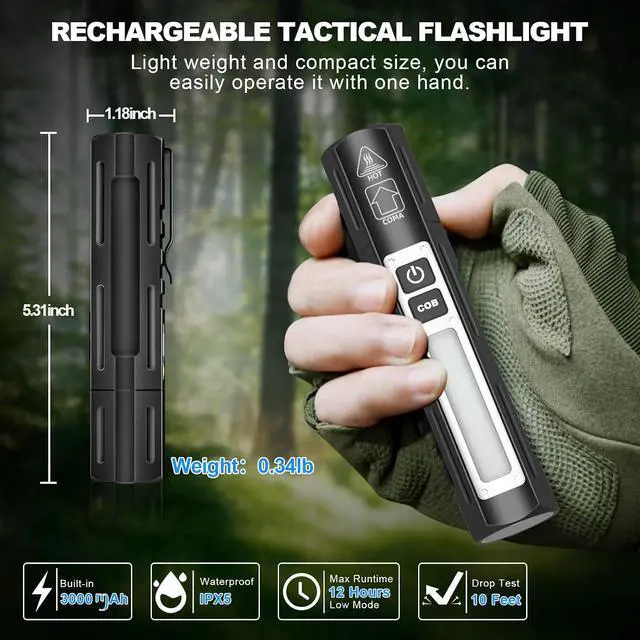 Alt view image 6 of 7 - Small LED Rechargeable Magnetic Flashlights 20000 High Lumens - Super Bright Long Beam Pocket Powerful Flashlight 8 Modes with COB Work Light, Dual Button Tactical Flashlight for Camping Emergency