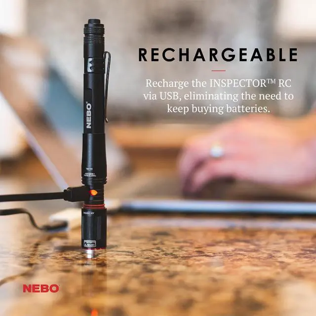 Alt view image 6 of 7 - NEBO INSPECTOR RC Pen Light | 360 Lumens, 3 Light Modes, Rechargeable & AAA Battery Powered LED Flashlight, Waterproof, Compact & Durable, Pocket Clip for EDC, Includes USB Charging Cable