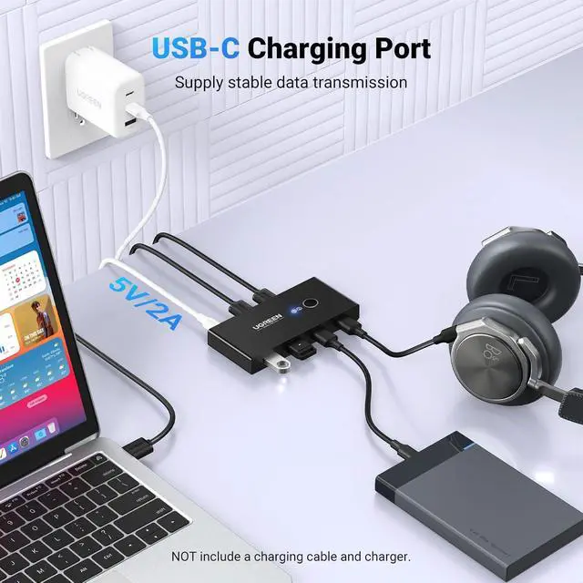 Alt view image 5 of 7 - UGREEN USB 3.0 Switch Selector 2 Computers Share 4 USB Ports USB Switcher USB for PC Laptop Keyboard Mouse Printer Scanner One Button Switch Adapter with 2 Pack USB 3.0 Cables