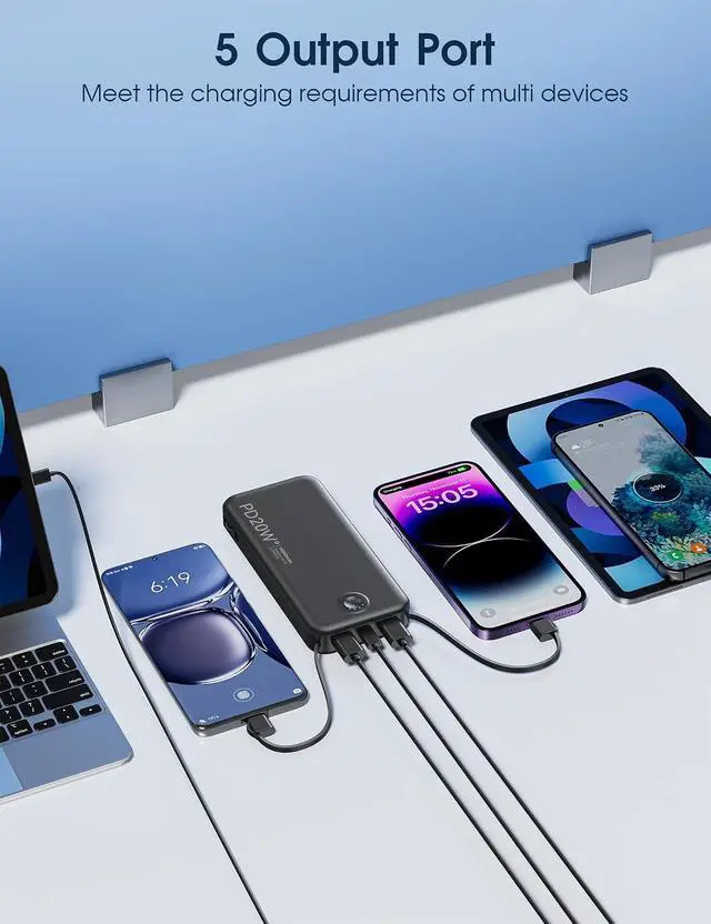 Alt view image 6 of 7 - Nusyddy Portable Charger 10000mAh Fast Charging w/Built-in Wall Plug Black | PD20W Fast Charging, LED Indicator, Pass Through Charging, TSA Approved, Compact/Slim, Power Bank for iPhone/iPad/Samsung