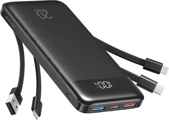Main image of Portable Charger Built-in Cables 20000mAh Power Bank 6-Output | Travel Fast Charging Battery Pack for iPhone 17/16/15 Android Flight-Approved Multi-Device USB-C & USB-A LED %