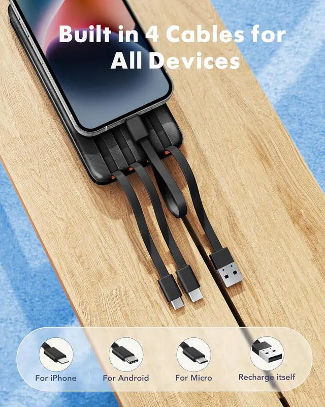 Alt view image 2 of 7 - Portable Charger Built-in Cables 20000mAh Power Bank 6-Output | Travel Fast Charging Battery Pack for iPhone 17/16/15 Android Flight-Approved Multi-Device USB-C & USB-A LED %