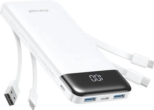 Main image of charmast Portable Charger with Reinforced Built-in 4 Cables,10000mAh Power Bank Travel Essentials 6 Outputs 3 Inputs 3A Fast Charging Compatible with iPhone iPad Samsung Google Pixel LG Moto etc.