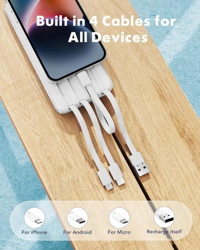 Alt view image 2 of 7 - charmast Portable Charger with Reinforced Built-in 4 Cables,10000mAh Power Bank Travel Essentials 6 Outputs 3 Inputs 3A Fast Charging Compatible with iPhone iPad Samsung Google Pixel LG Moto etc.