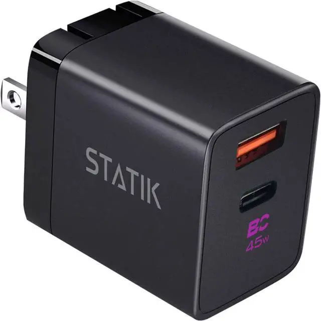 Main image of STATIK Fast-Charging GaN Power Adapter - 48W Dual USB C & USB - Foldable Compact Charger for iPhone, iPad, Samsung, Pixel - Smart Overheat Protection - Cable Not Included