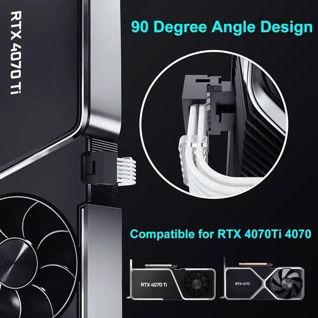 Alt view image 2 of 7 - 16Pin Right Angled RTX 4070 Ti GPU Power Extension Cable, PCIE 5.0 16Pin Male to 2x8Pin Female 12VHPWR 90 Degree GPU Power Adapter Cable for Geforce RTX 4070 5080 5070Ti-13 inch White
