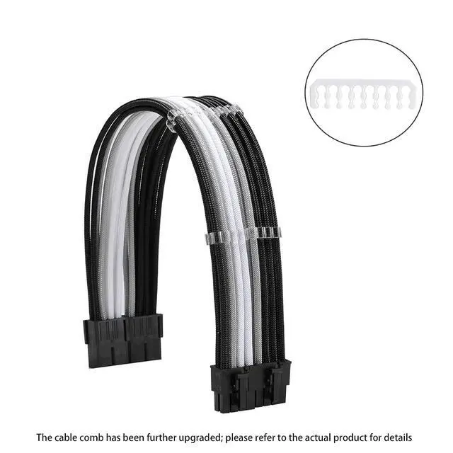 Alt view image 2 of 6 - Formulamod PSU Cable Extension Kit 18AWG Sleeved, 24 Pin ATX + 8 Pin EPS + Dual 8 Pin PCI-E, Custom PC Cable Extensions with Combs for Clean Cable Management & Gaming PC Build (Black Silver White)