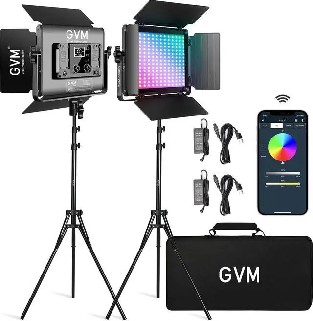 Main image of GVM RGB LED Video Light with Bluetooth Control, 60W Photography Studio Lighting Kit with Stands, 2-Packs 880RS Dimmable Led Panel Light for YouTube, Streaming, Gaming, 8 Applicable Scenes, CRI97