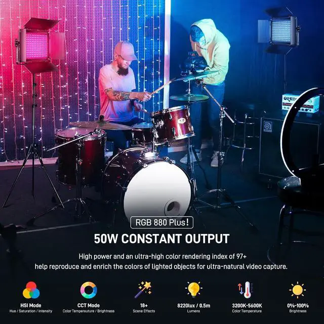 Alt view image 2 of 7 - GVM RGB LED Video Light with Bluetooth Control, 60W Photography Studio Lighting Kit with Stands, 2-Packs 880RS Dimmable Led Panel Light for YouTube, Streaming, Gaming, 8 Applicable Scenes, CRI97