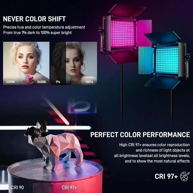 Alt view image 3 of 7 - GVM RGB LED Video Light with Bluetooth Control, 60W Photography Studio Lighting Kit with Stands, 2-Packs 880RS Dimmable Led Panel Light for YouTube, Streaming, Gaming, 8 Applicable Scenes, CRI97