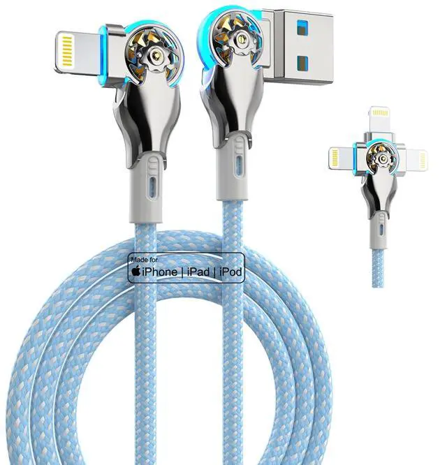 Main image of Bidirectional 90 Degree Charging Cable, 6FT Left&Right Angle Lightning Cable,High Speed Data Sync Lightning Charger Cable for 14/13/12/11/Pro/Max/XS/MAX/XR/XS/X/8/7/Plus/6S
