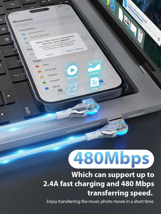 Alt view image 3 of 7 - Bidirectional 90 Degree Charging Cable, 6FT Left&Right Angle Lightning Cable,High Speed Data Sync Lightning Charger Cable for 14/13/12/11/Pro/Max/XS/MAX/XR/XS/X/8/7/Plus/6S
