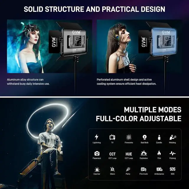 Alt view image 6 of 7 - GVM RGB LED Video Light with Bluetooth Control, 60W Photography Studio Lighting Kit with Stands, 2-Packs 880RS Dimmable Led Panel Light for YouTube, Streaming, Gaming, 8 Applicable Scenes, CRI97