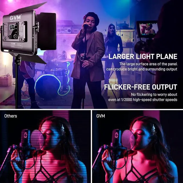 Alt view image 5 of 7 - GVM RGB LED Video Light with Bluetooth Control, 60W Photography Studio Lighting Kit with Stands, 2-Packs 880RS Dimmable Led Panel Light for YouTube, Streaming, Gaming, 8 Applicable Scenes, CRI97