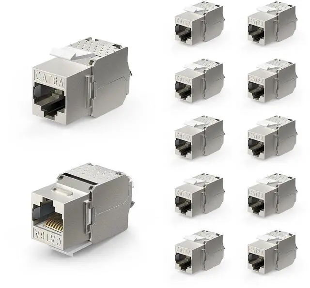 Main image of VCE RJ45 Cat6A Shielded Keystone Jacks 12-Pack, 10Gbps Easy Toolless Modular Jacks PoE for 23 to 26 AWG Solid or Stranded S/FTP Ethernet Cable