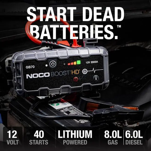 Alt view image 2 of 6 - NOCO Boost GB70: 2000A UltraSafe Jump Starter 12V Lithium Battery Booster Pack, Portable Jump Box, Power Bank & Jumper Cables - for 8.0L Gas and 6.0L Diesel Engines