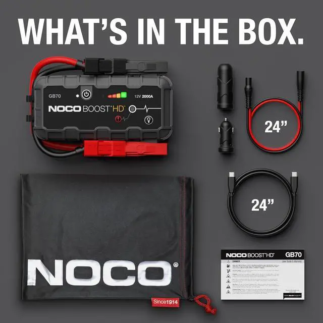 Alt view image 6 of 6 - NOCO Boost GB70: 2000A UltraSafe Jump Starter 12V Lithium Battery Booster Pack, Portable Jump Box, Power Bank & Jumper Cables - for 8.0L Gas and 6.0L Diesel Engines