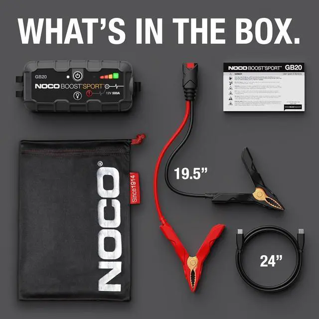Alt view image 6 of 6 - NOCO Boost GB20: 500A UltraSafe Jump Starter 12V Lithium Battery Booster Pack, Portable Jump Box, Power Bank & Jumper Cables - for 4.0L Gas Engines