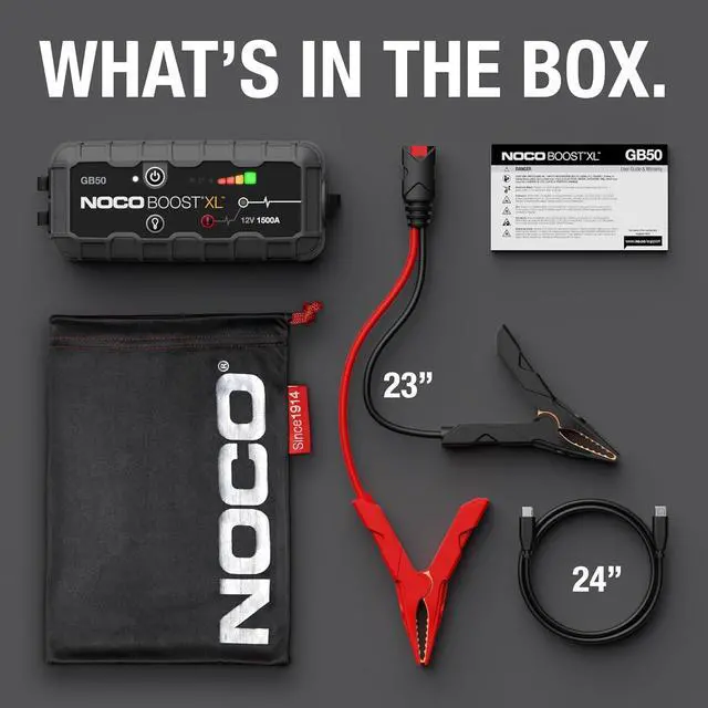 Alt view image 6 of 6 - NOCO Boost GB50: 1500A UltraSafe Jump Starter 12V Lithium Battery Booster Pack, Portable Jump Box, Power Bank & Jumper Cables - for 7.0L Gas and 4.5L Diesel Engines